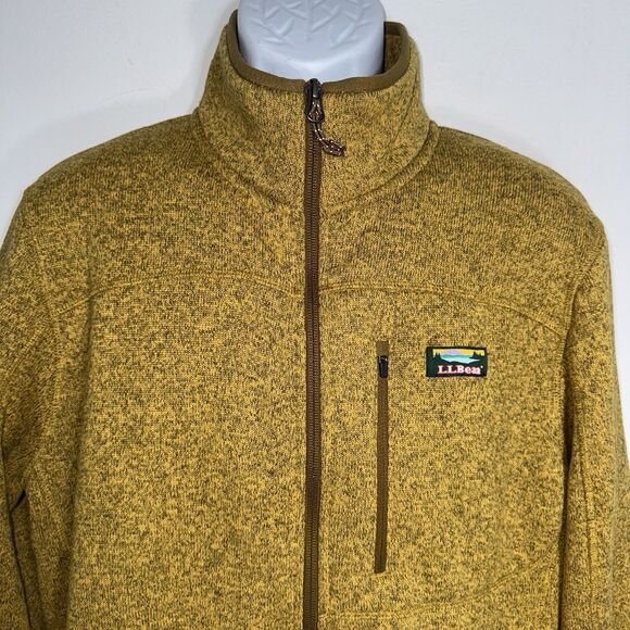 L.L. Bean Sweater Fleece Full Zip Jacket Coat Outdoor Hiking Mustard Men Large - Picture 2 of 10